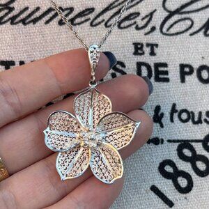 MAISON BIRKS Silver 925 Floral Pendant Necklace